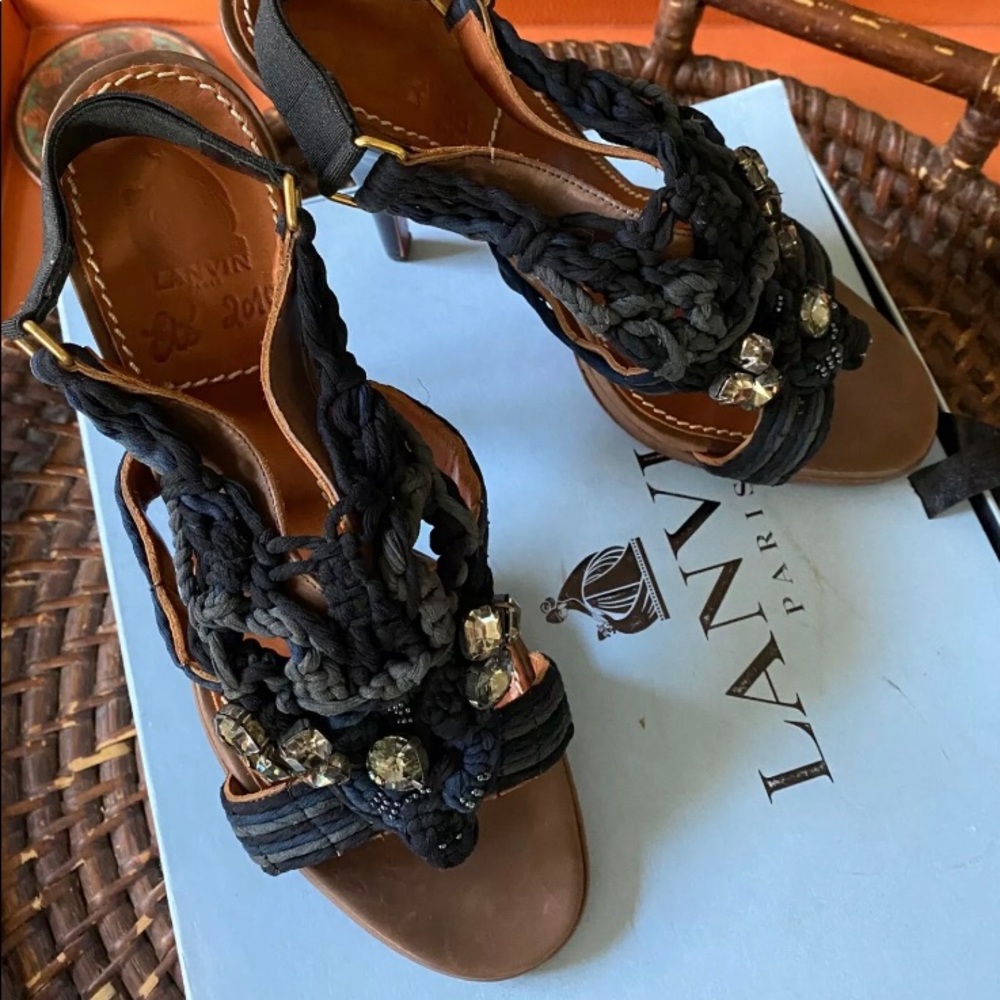 Lanvin sandals size 11 black cord and beading